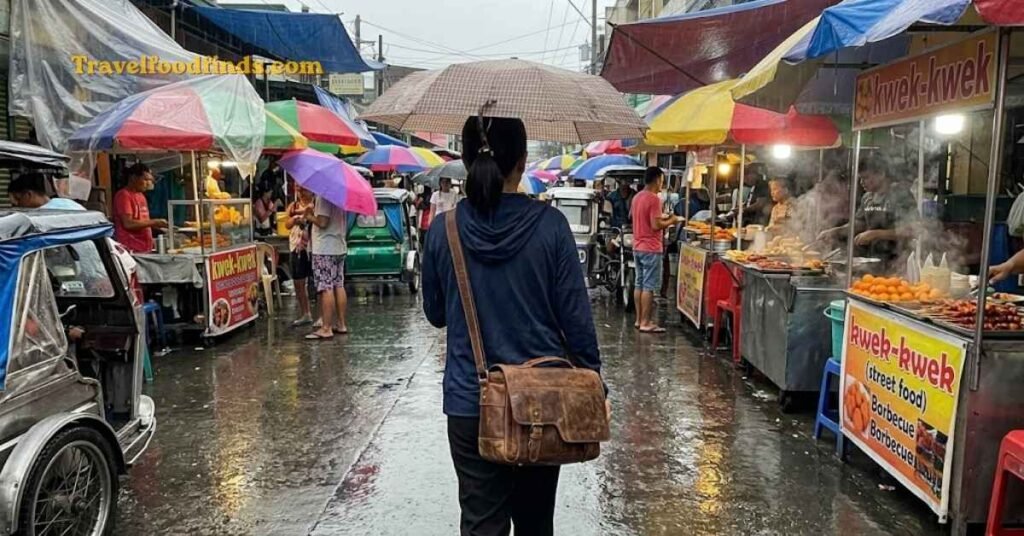 Leather camera bag protecting camera equipment during rain
