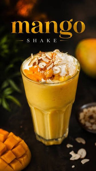 A large bottle of fresh mango juice ordered from the Mumbai Masti Juice Center.