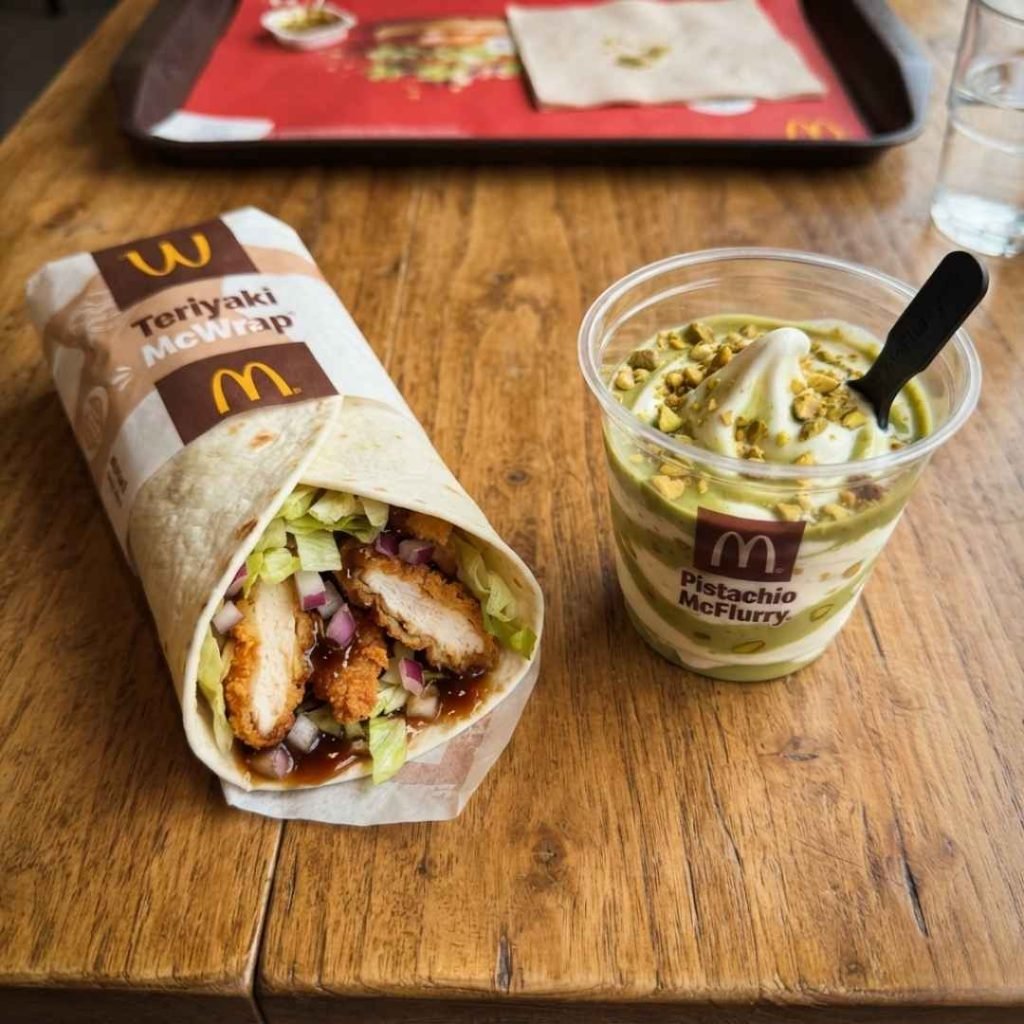 The new Teriyaki McWrap and Pistachio McFlurry from the McDonald's Poland summer menu.