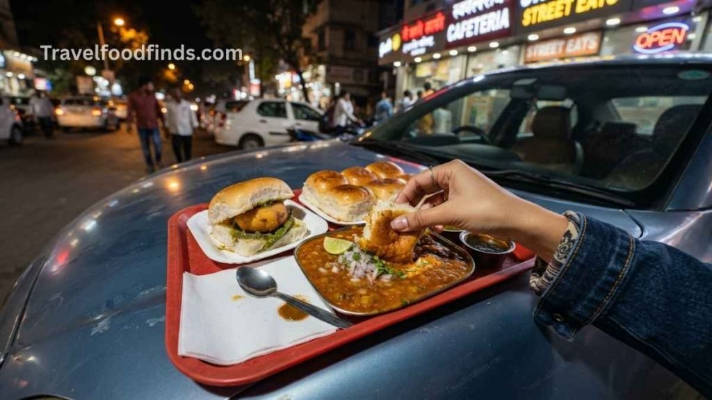 A delicious spread of Vada Pav and Pav Bhaji from the Mumbai Masti Juice Center menu.