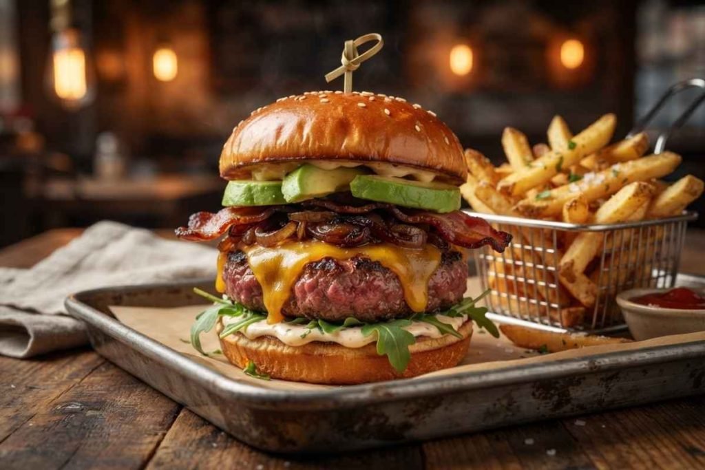 The Ultimate O.C. Cheeseburger made with a Wagyu beef patty and caramelized onions