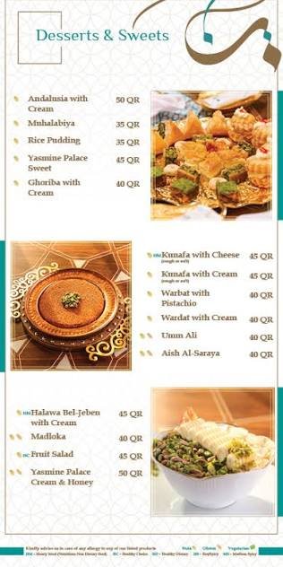Full Yasmine Palace Menu & Prices