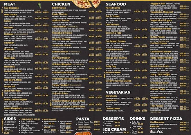 Pizza Club NZ Menu Prices in New Zealand