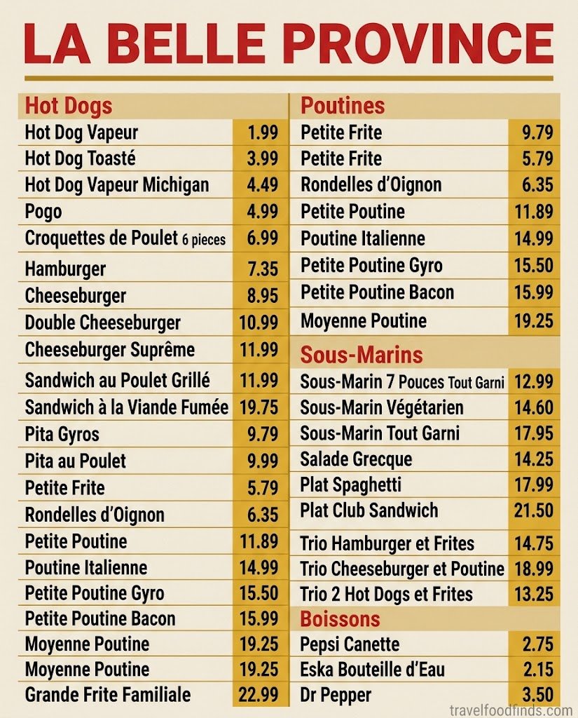 The La Belle Province menu with prices