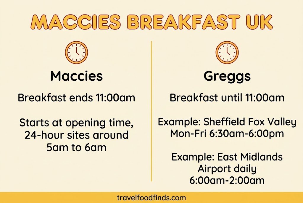 Maccies and Greggs breakfast cut-off times compared, both ending at 11am in the UK.